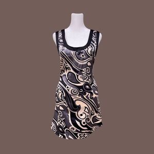 Y2K | Forever Women's Black & Gray Scoopneck Swirl Pattern A-Line Dress Size M
